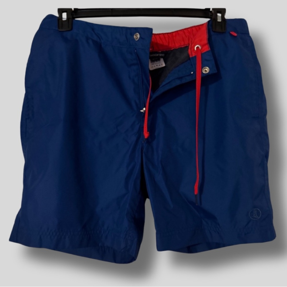 Lands' End Men's Swim Trunks in Blue with Red Accents